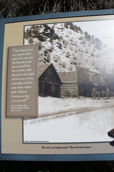 Sign at Beartown, MT  5,000 men were camped at Bear Gulch a few weeks after (the Reynolds party) discovered gold there late in October 1865.