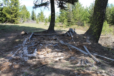 Almost nothing left of this miner's cabin seen upon entering Coloma (ghost town) Montana