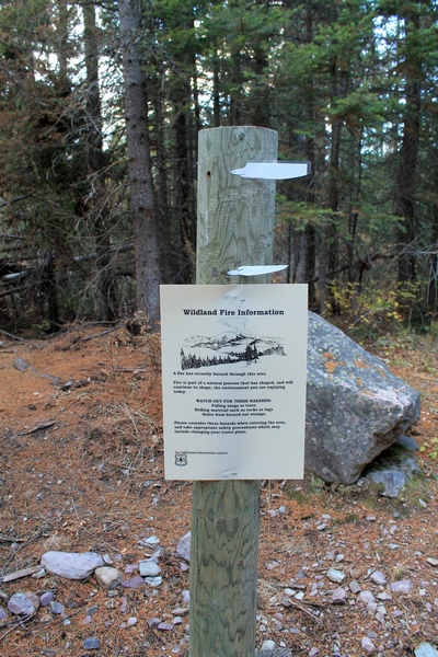 Wildland Fire Information sign at the Morrell Falls trailhead 10/11/17.  Worth reading.. click to enlarge.