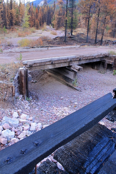 The old bridge across Morrell creek is still in operation.  Morrell creek bed is dry.