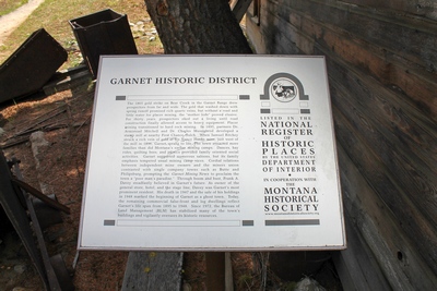 Garnet Historic District Sign telling the history of Garnet, MT.