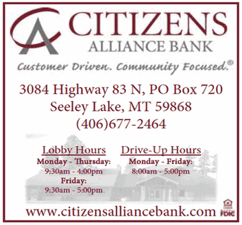 Citizens Alliance Bank, Customer Driven, Community Focused, 3084 Hwy 83 N, PO Box 720, Seeley Lake, MT 59868, 406-677-2464