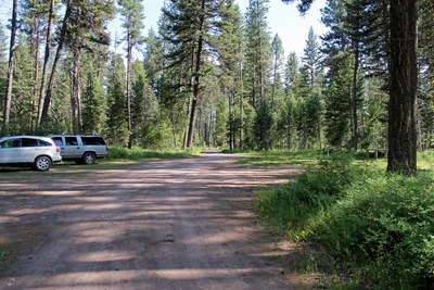Parking lot at the Monture Creek Trail Trailhead in Powell County western Montana north of Ovando