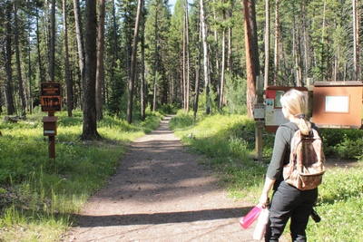 Beginning a hike on the Monture Creek Trail in Powell County western Montana north of Ovando