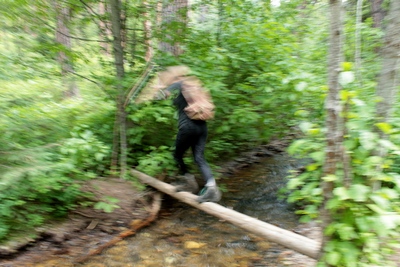 Harrowing creek crossing (Spread Creek) on the Monture Creek Trail in Powell County western Montana north of Ovando