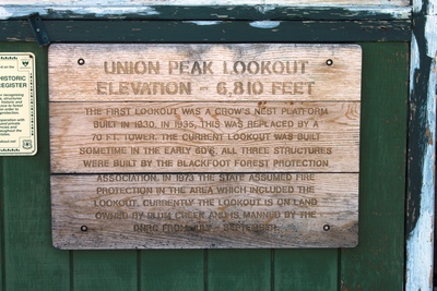 Information plaque on Union Peak lookout in the Garnet range of western Montana (Granite County)