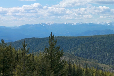 View  from the top of Union Peak looking west to the Rattlesnake Mountains and McLeod Peak (8,620 ft.) in the distance.